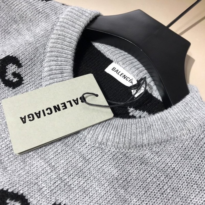 Ba*len*cia*ga allover logo crewneck sweater grey