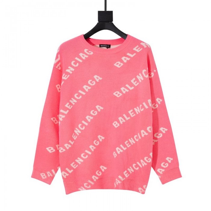 Ba*len*cia*ga allover logo crewneck sweater pink