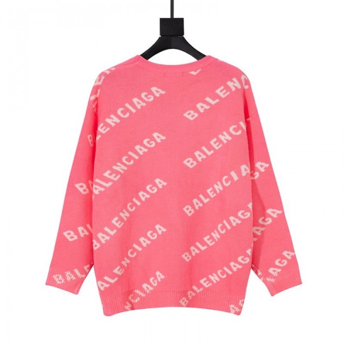 Ba*len*cia*ga allover logo crewneck sweater pink