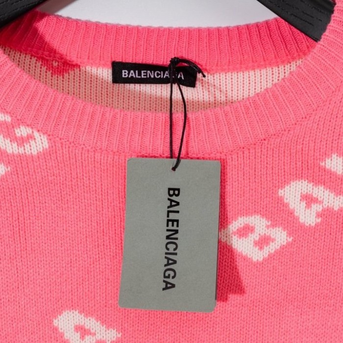 Ba*len*cia*ga allover logo crewneck sweater pink