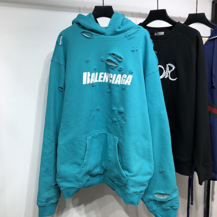 Ba*len*cia*ga caps destroyed hoodies blue