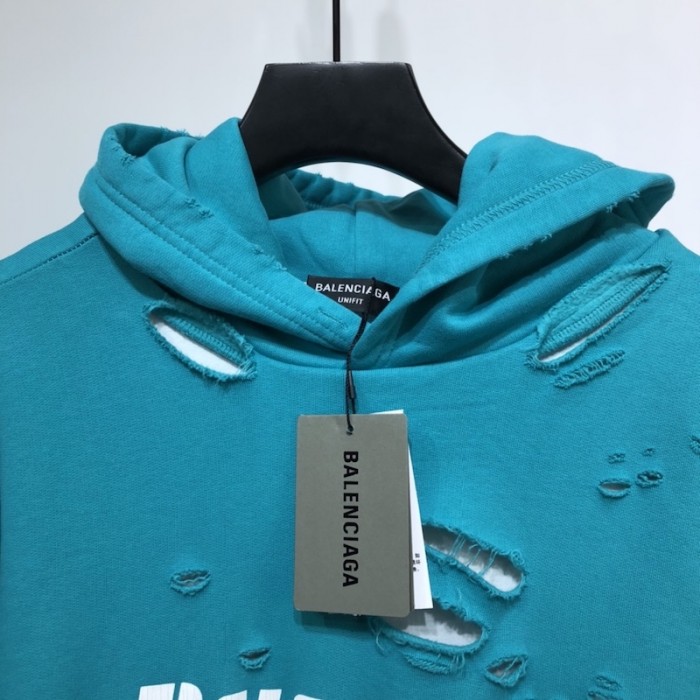 Ba*len*cia*ga caps destroyed hoodies blue