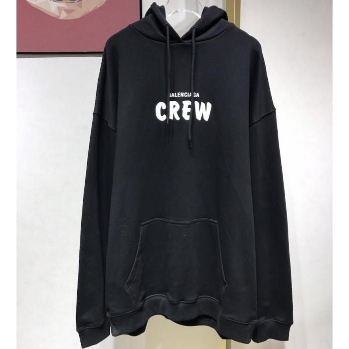 Ba*len*cia*ga crew hoodies in black and white printed curly fleece