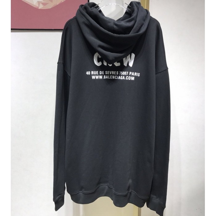 Ba*len*cia*ga crew hoodies in black and white printed curly fleece