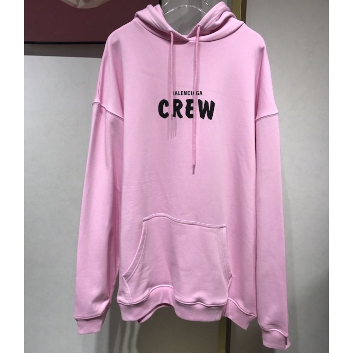 Ba*len*cia*ga crew hoodies in pink and black printed curly fleece