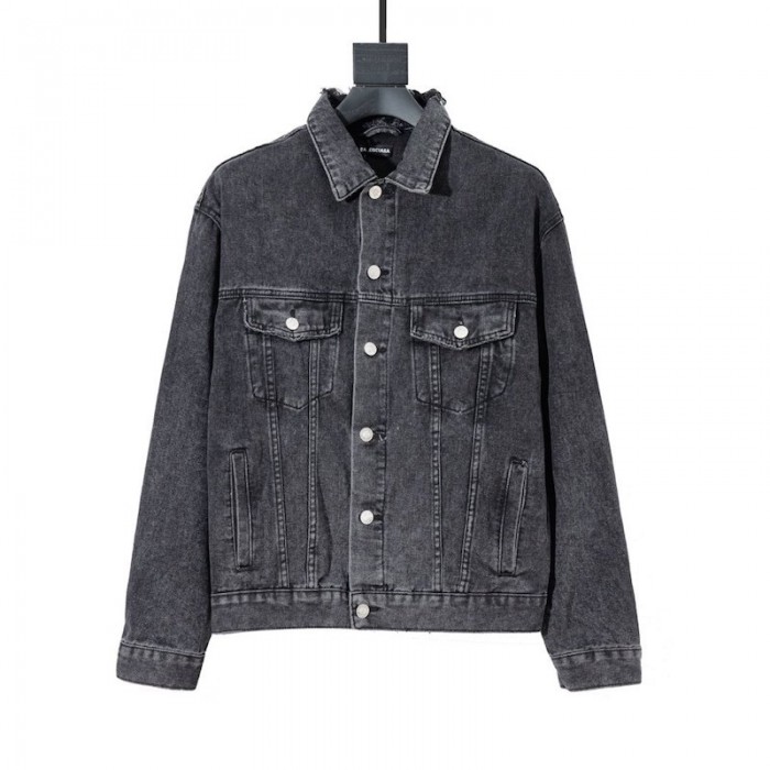 Balencaiga Green Logo Denim Jacket Black