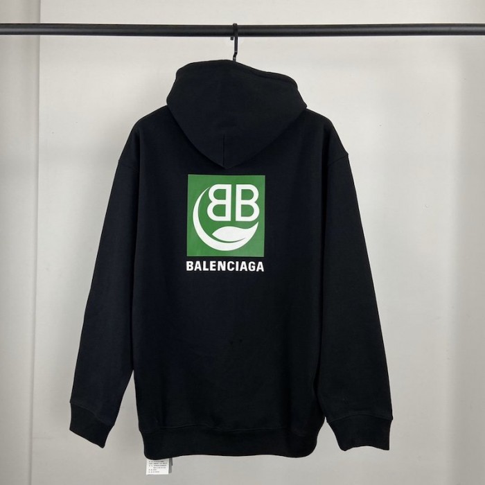Ba*len*cia*ga green logo hoodies black