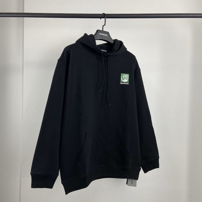 Ba*len*cia*ga green logo hoodies black
