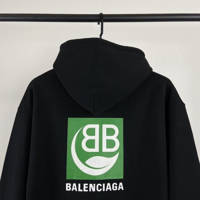 Ba*len*cia*ga green logo hoodies black