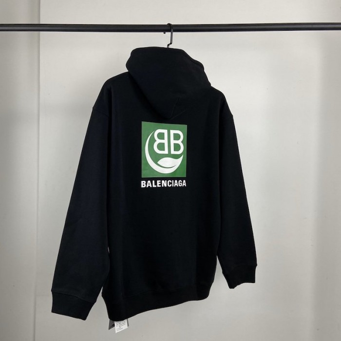 Ba*len*cia*ga green logo hoodies black