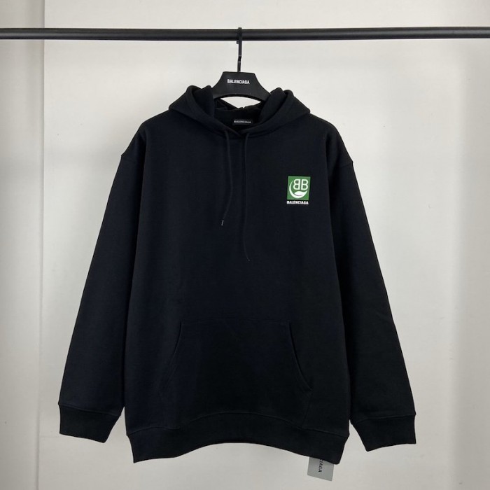 Ba*len*cia*ga green logo hoodies black