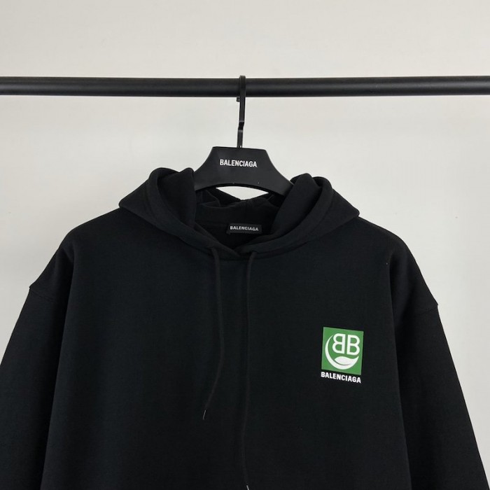 Ba*len*cia*ga green logo hoodies black