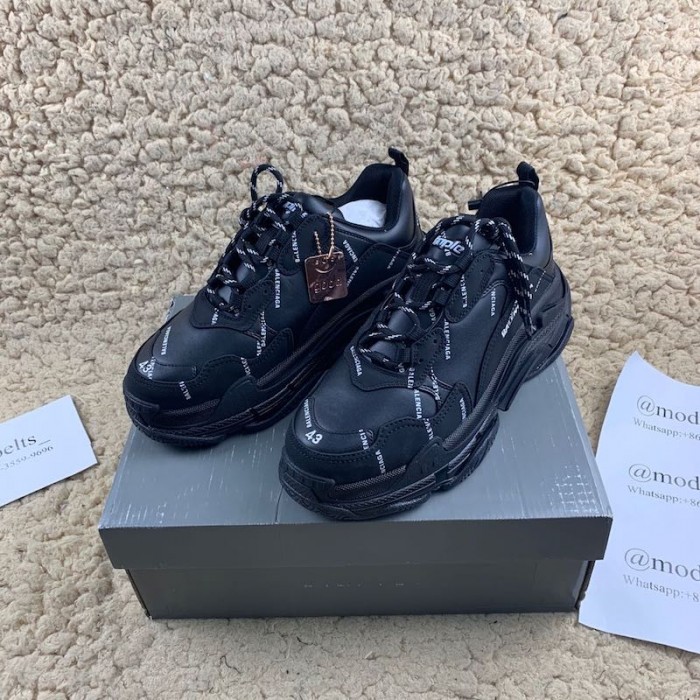 Ba*len*cia*ga triple s logo print leather sneakers black