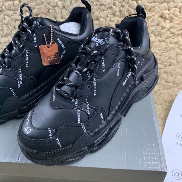 Ba*len*cia*ga triple s logo print leather sneakers black