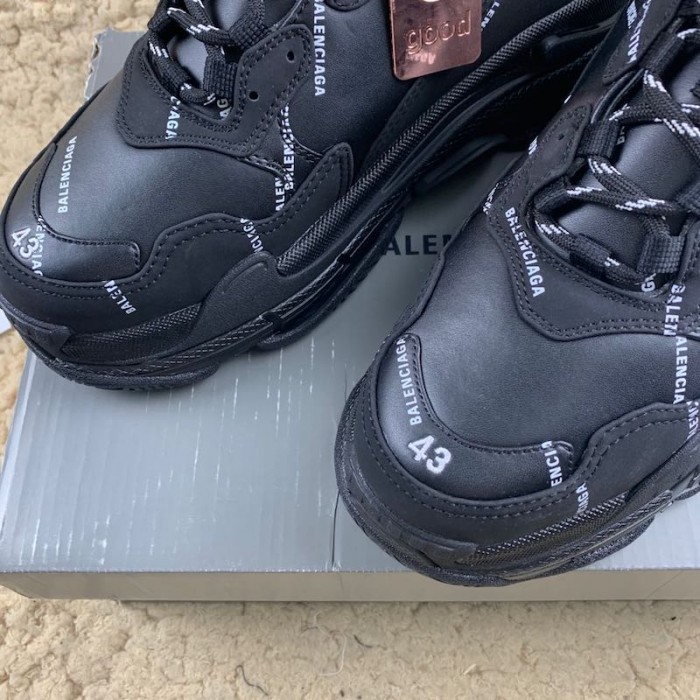 Ba*len*cia*ga triple s logo print leather sneakers black