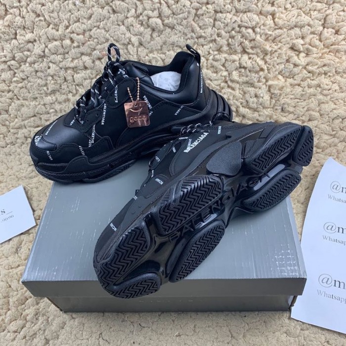 Ba*len*cia*ga triple s logo print leather sneakers black