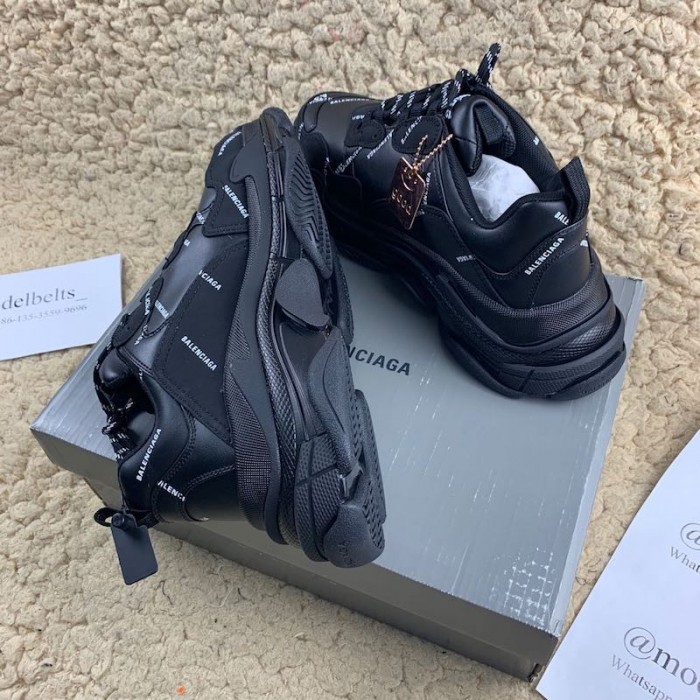 Ba*len*cia*ga triple s logo print leather sneakers black