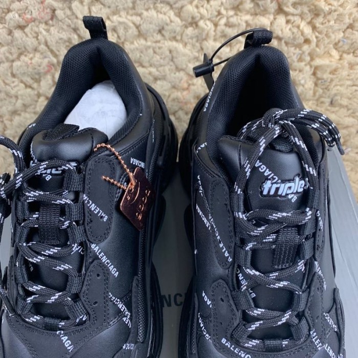 Ba*len*cia*ga triple s logo print leather sneakers black