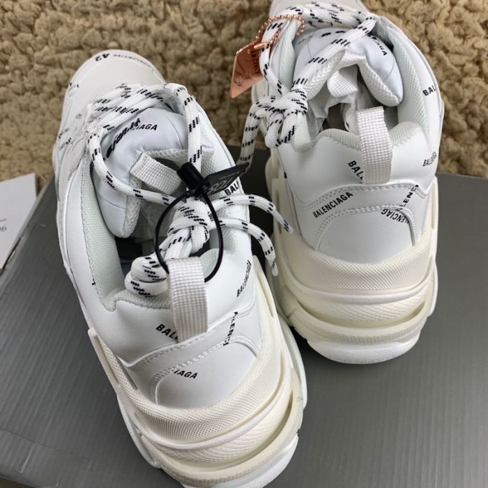 Ba*len*cia*ga triple s logo print leather sneakers white
