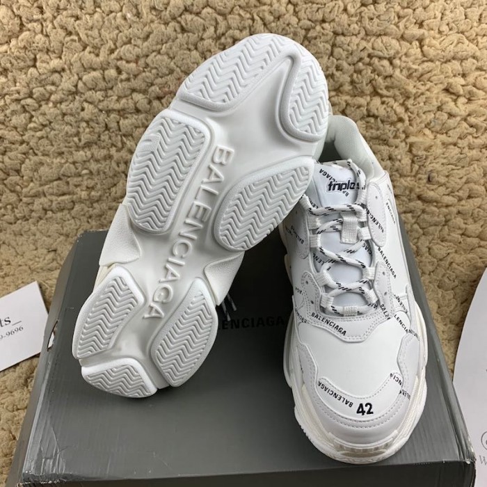 Ba*len*cia*ga triple s logo print leather sneakers white