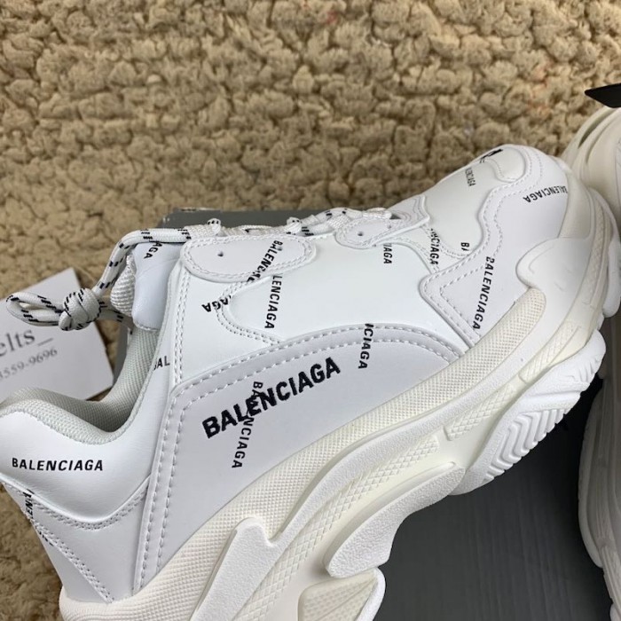 Ba*len*cia*ga triple s logo print leather sneakers white