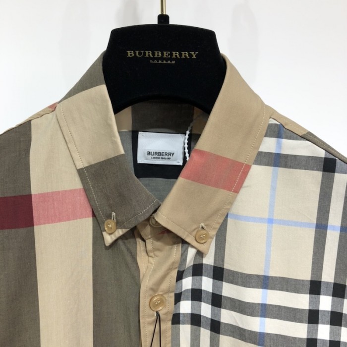 BUR Patchwork Check Cotton Shirt Tan