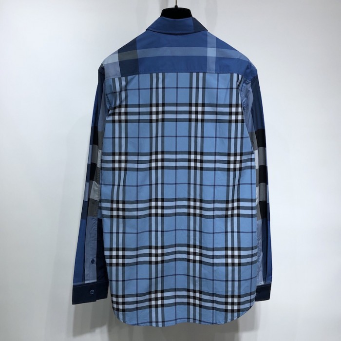 BUR Patchwork Check Cotton Shirt Blue