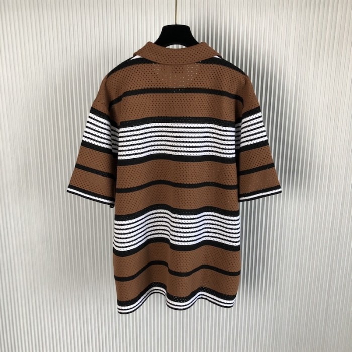 BBR Short-sleeve Stripe Print Nylon Oversized Shirt Brown