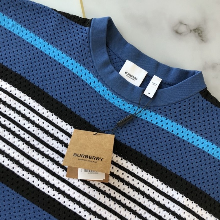 BBR Stripe Print Nylon Oversized T-shirt Blue