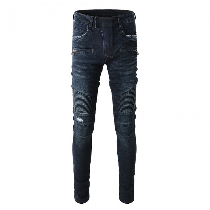 Balmain Slim cut ridged cotton jeans with Balmain monogram hem navy