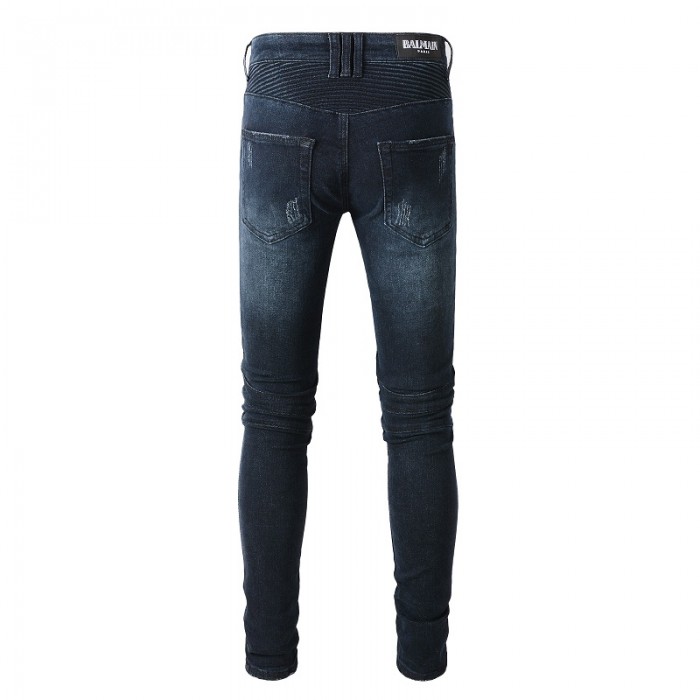 Balmain Slim cut ridged cotton jeans with Balmain monogram hem navy