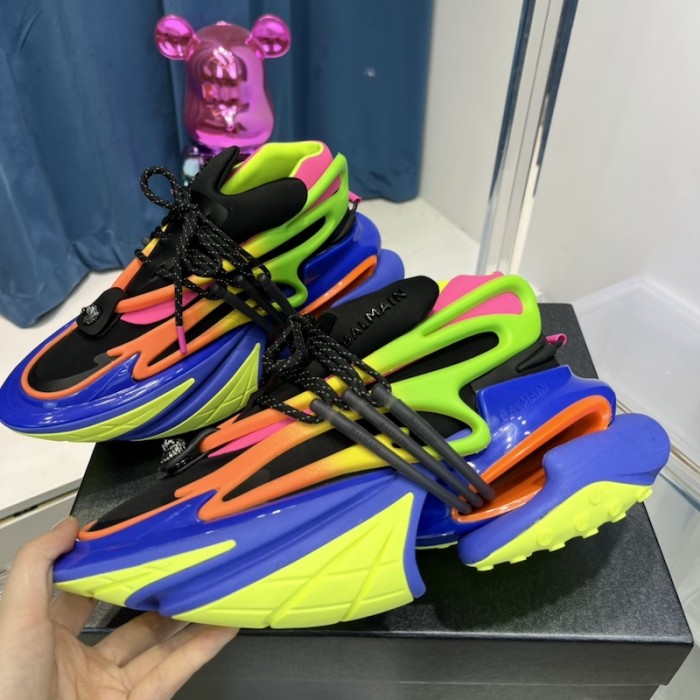 Balmain Multicolor neoprene and leather Unicorn low-top sneakers