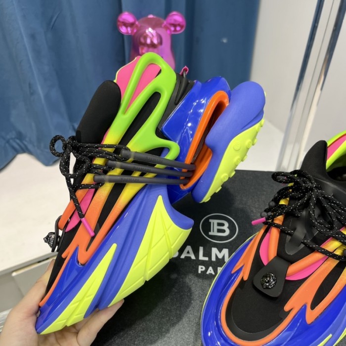 Balmain Multicolor neoprene and leather Unicorn low-top sneakers