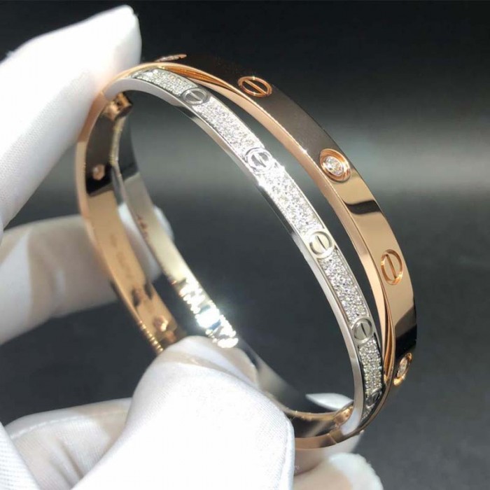 Cartier 18K Gold and White Gold Diamond Paved Love Bracelet