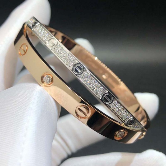 Cartier 18K Gold and White Gold Diamond Paved Love Bracelet