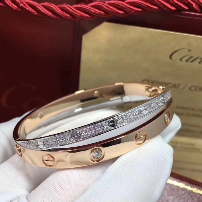 Cartier 18K Gold and White Gold Diamond Paved Love Bracelet
