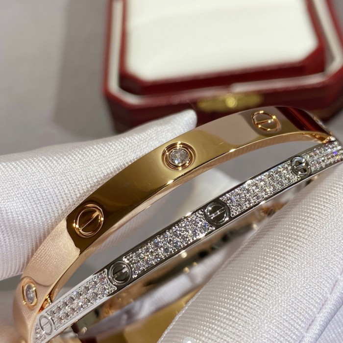 Cartier 18K Gold and White Gold Diamond Paved Love Bracelet