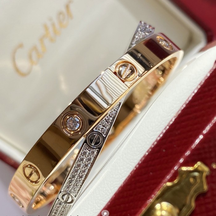 Cartier 18K Gold and White Gold Diamond Paved Love Bracelet