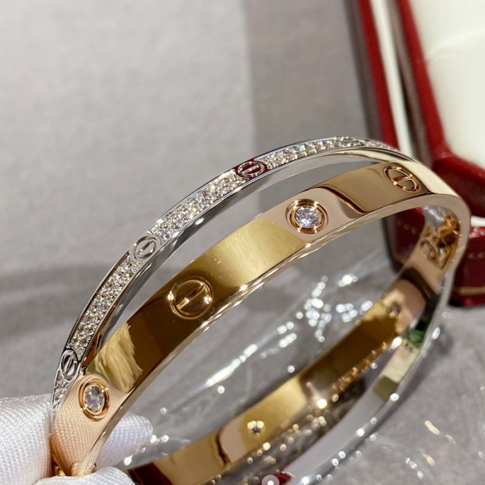 Cartier 18K Gold and White Gold Diamond Paved Love Bracelet