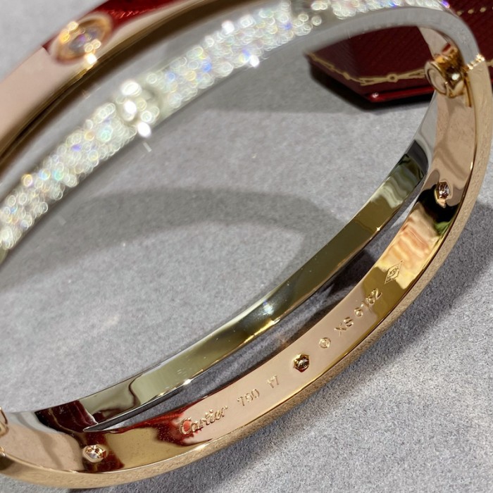 Cartier 18K Gold and White Gold Diamond Paved Love Bracelet