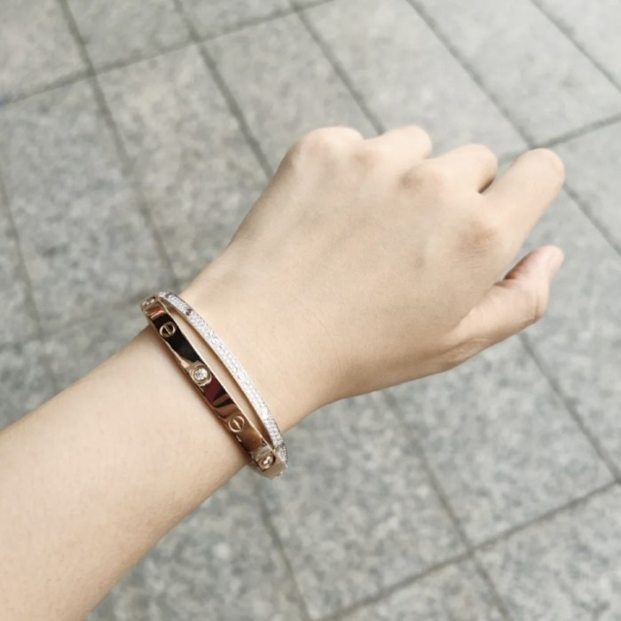 Cartier 18K Gold and White Gold Diamond Paved Love Bracelet