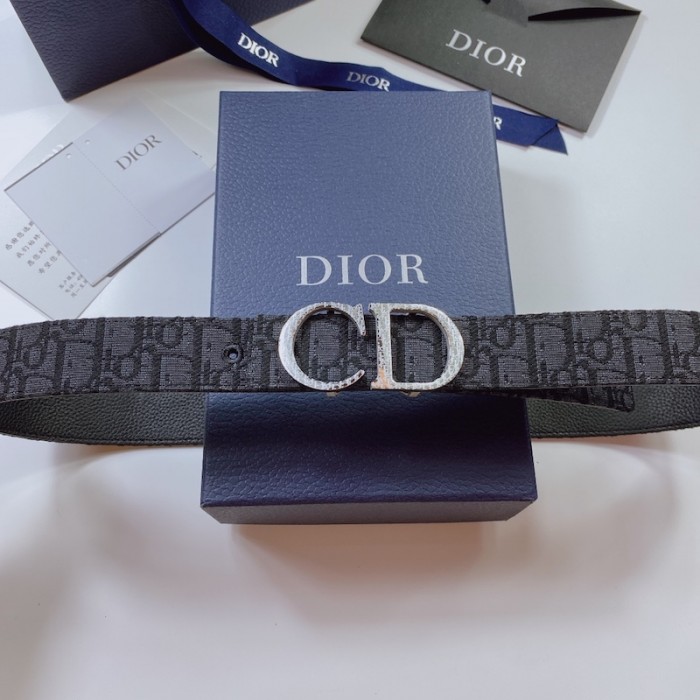D*or oblique jacquard and grained calfskin 35 mm belt black