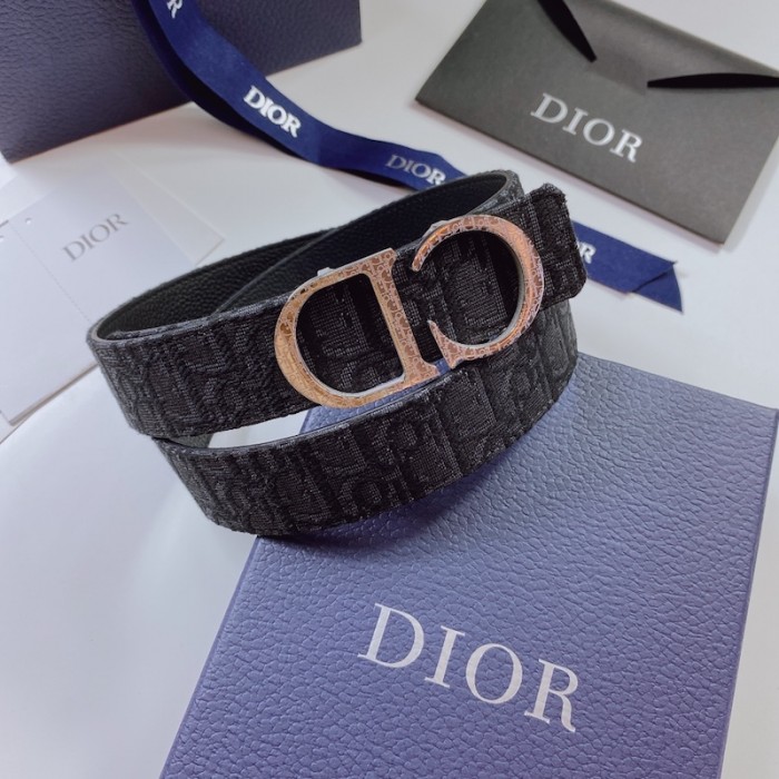 D*or oblique jacquard and grained calfskin 35 mm belt black
