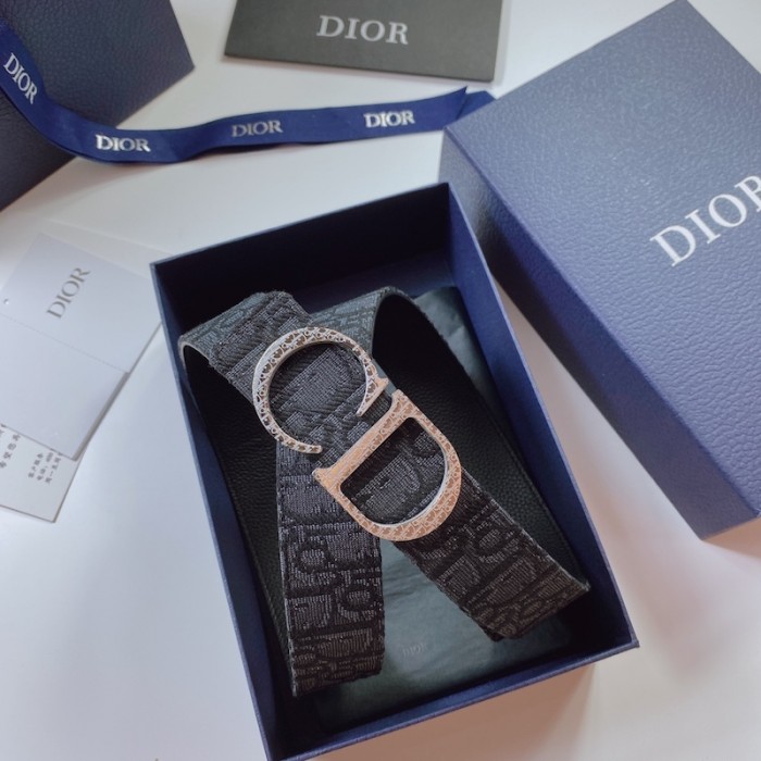 D*or oblique jacquard and grained calfskin 35 mm belt black