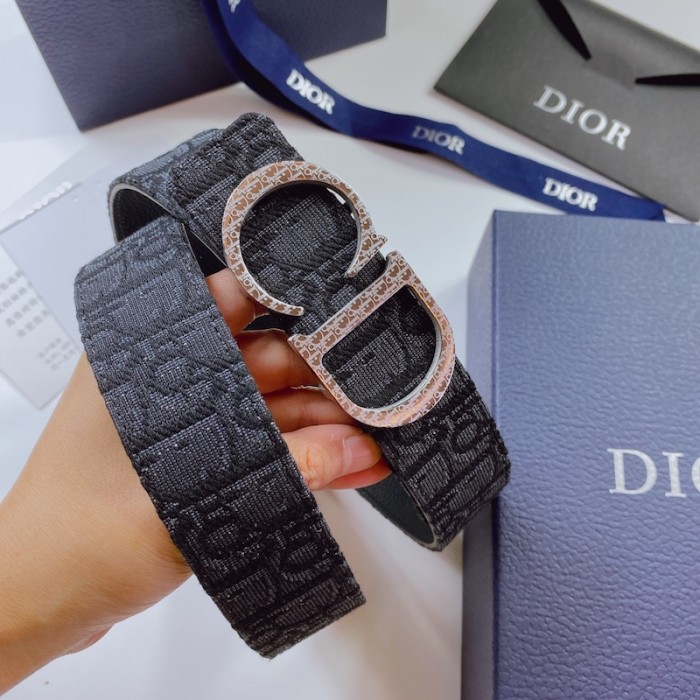 D*or oblique jacquard and grained calfskin 35 mm belt black