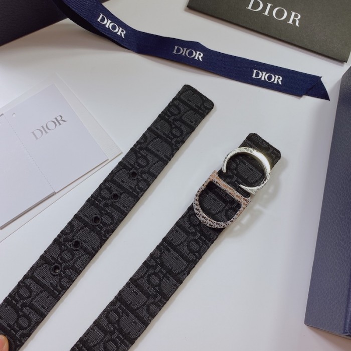 D*or oblique jacquard and grained calfskin 35 mm belt black