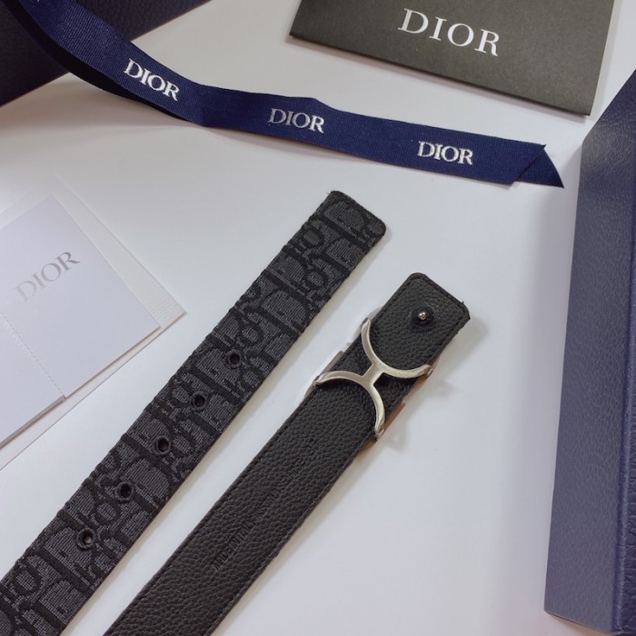 D*or oblique jacquard and grained calfskin 35 mm belt black