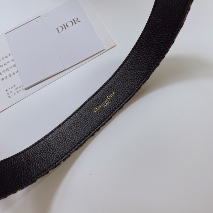 D*or oblique jacquard and grained calfskin 35 mm belt blue