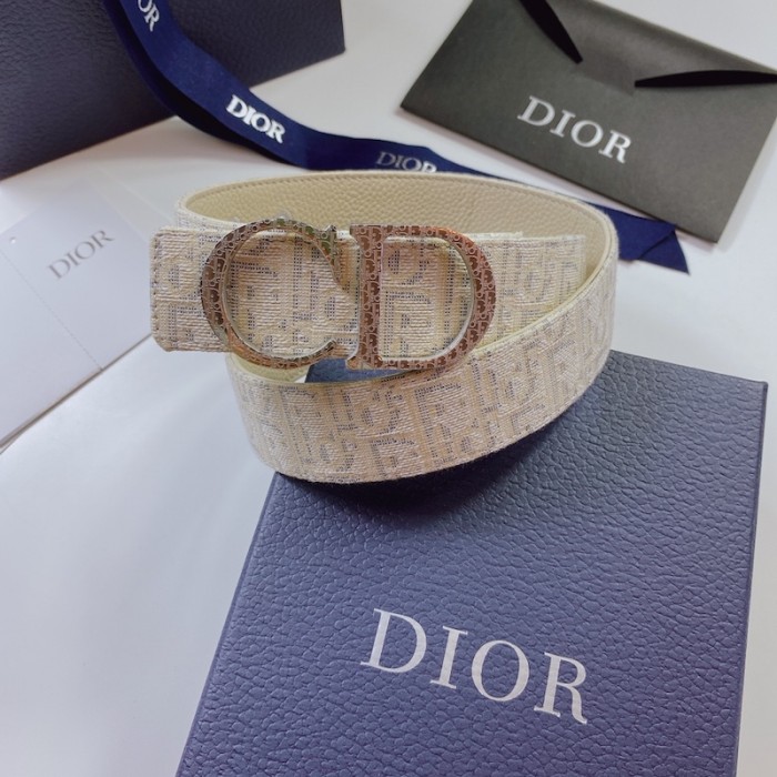 D*or oblique jacquard and grained calfskin 35 mm belt white
