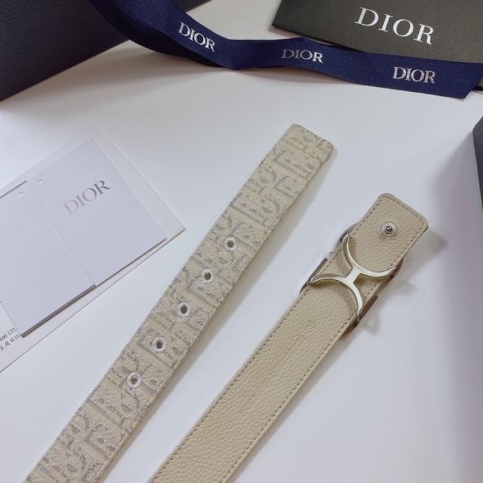 D*or oblique jacquard and grained calfskin 35 mm belt white